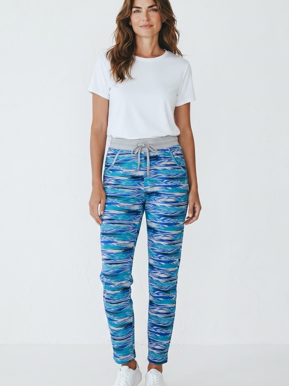 Zumba Fitness NEW - Sz S - Blue & Teal Wave-Print Drawstring Joggers
